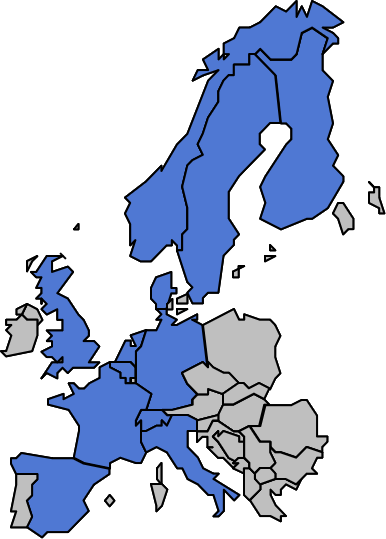 Map of the European countries covered by Synergus RWE market access services
